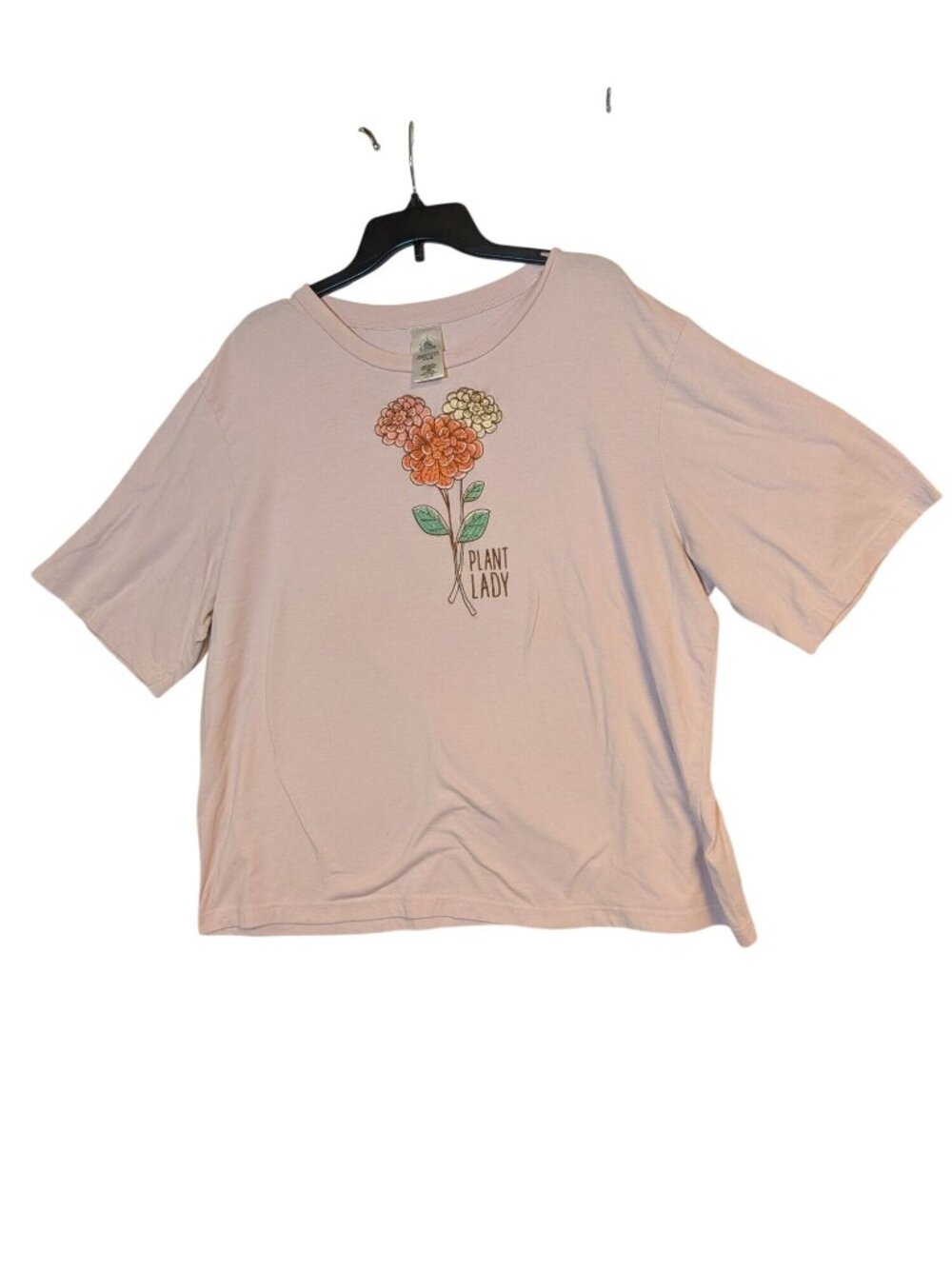 Disney Plant Lady Embroidered Graphic T-Shirt XL Pink Floral Design Cotton Relax